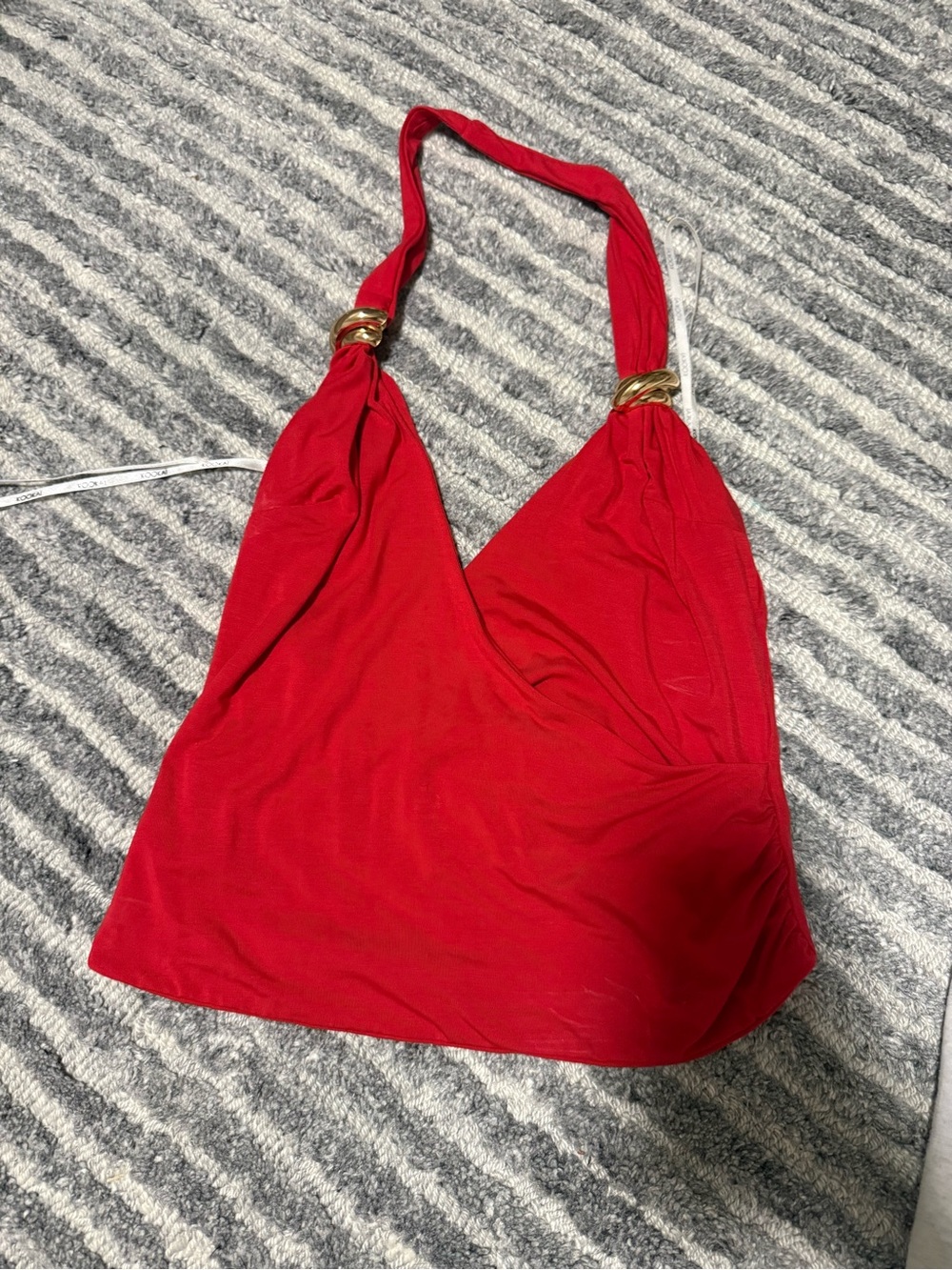 Kookai Red Halter Crop Top with Gold Ring Accents